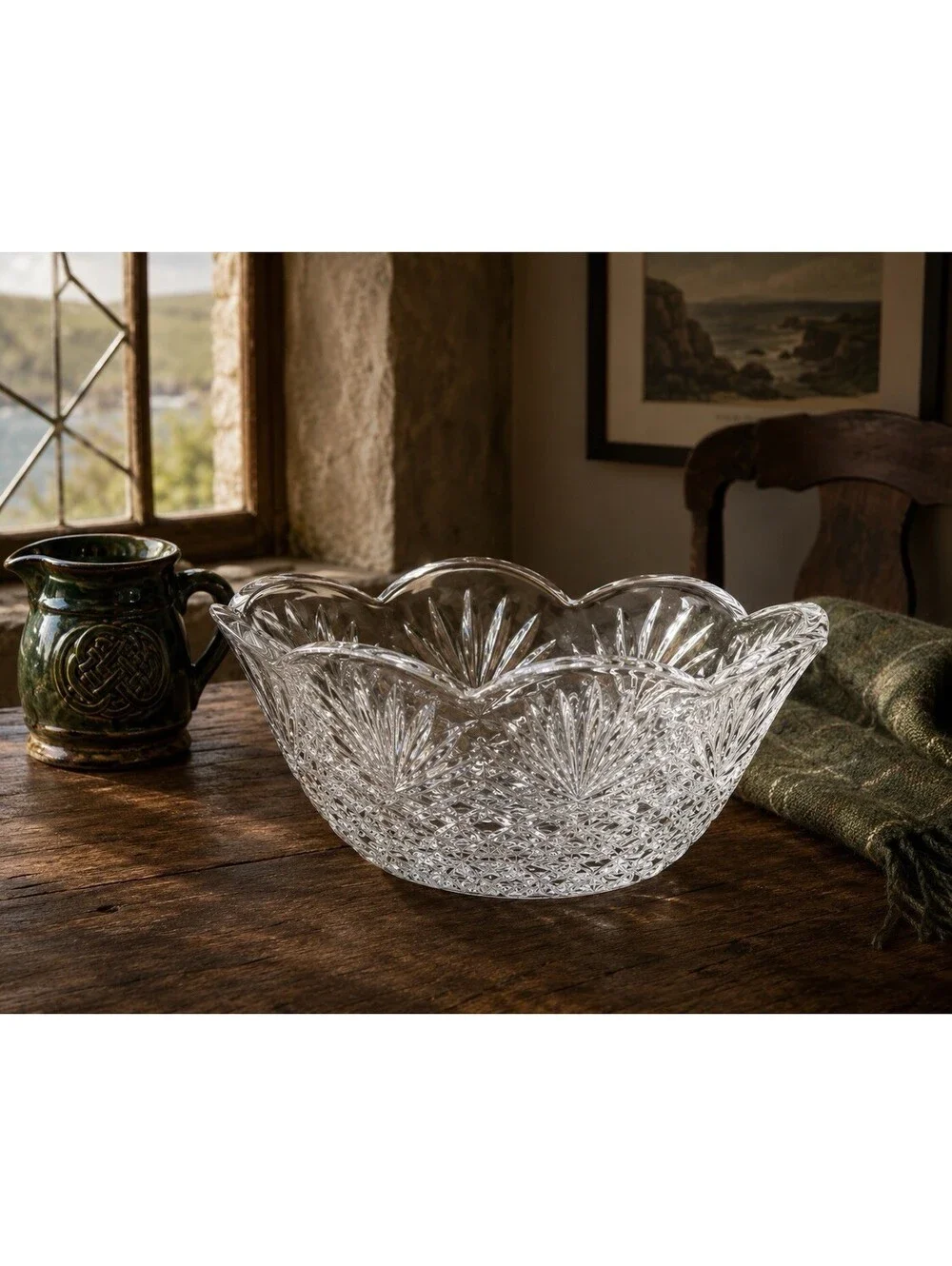 Shannon Designs of Ireland 1980s Pineapple Bowl Hand Cut Lead Crystal, 12x4.5”